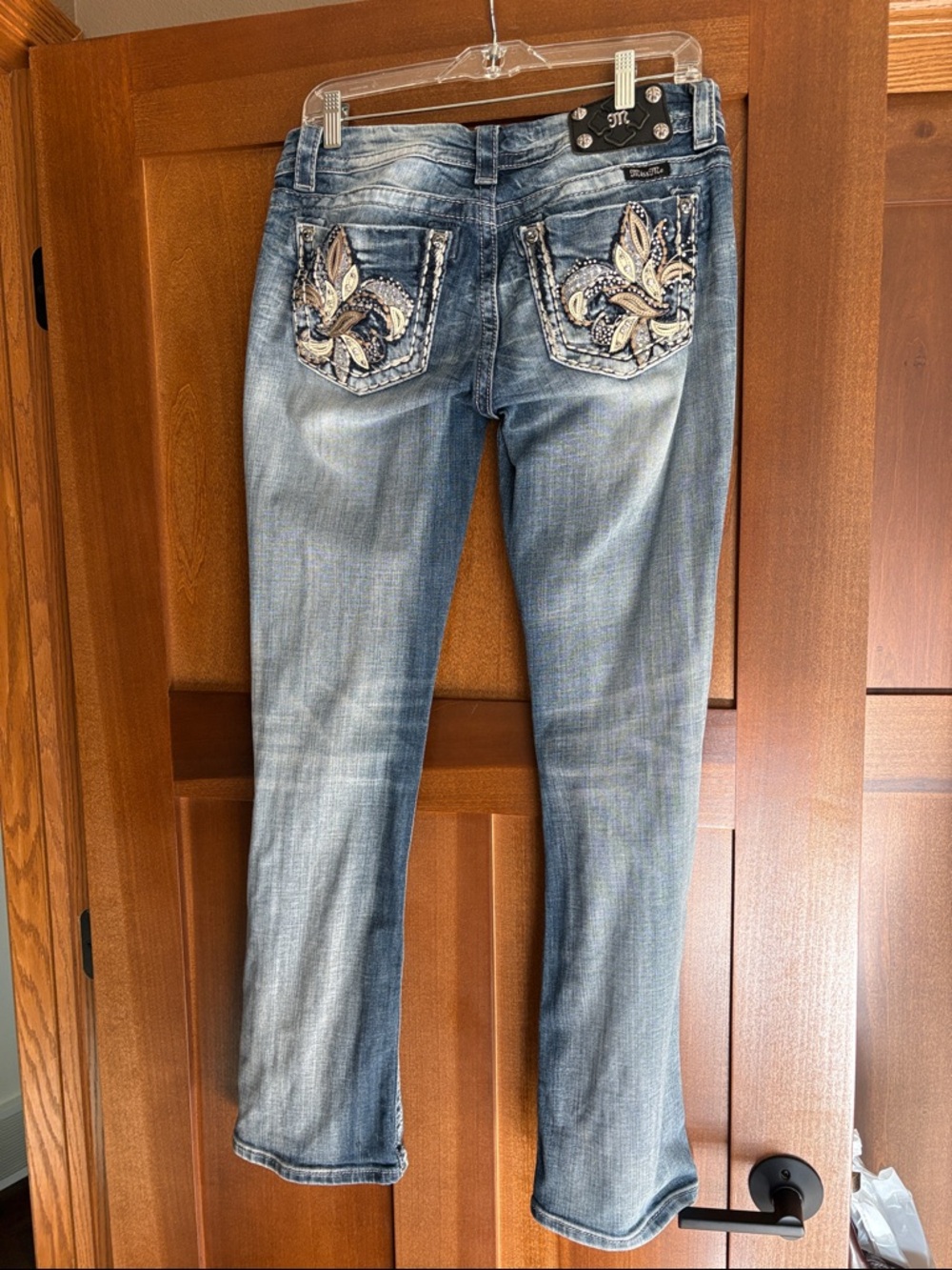 Miss Me Light Blue Boot Cut Jeans with Embroidered Pockets